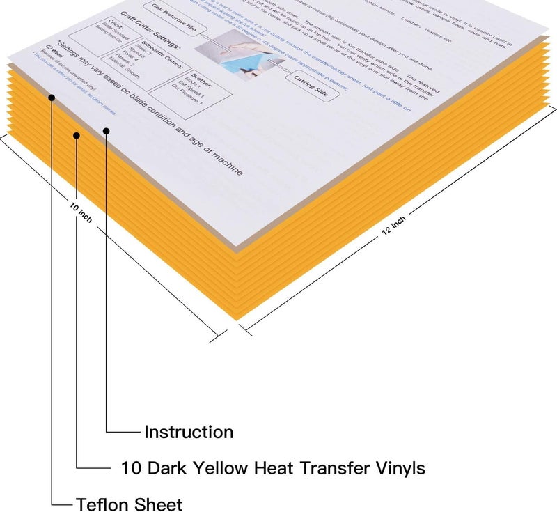 JANDJPACKAGING Heat Transfer Vinyl HTV for T-Shirts 12" x10â€ - Easy to Weed Iron on Vinyl Compatible with Cricut Cutting Machine & Silhouette Cameo 10Pack Dark Yellow - Image 2